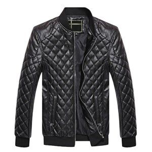 Men's Pu Leather Jacket Stand Collar Men's Thick Warm Clothing Motorcycle Leathe